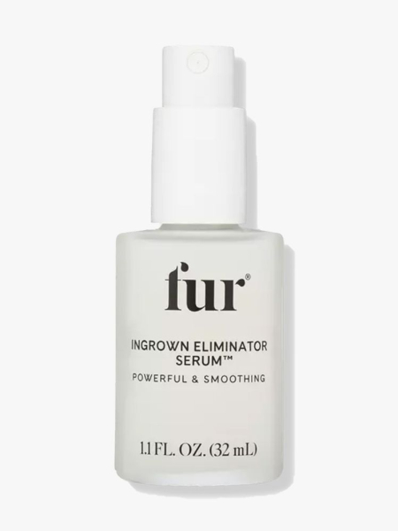 Fur Ingrown Eliminator Serum mini white spray bottle on light gray background